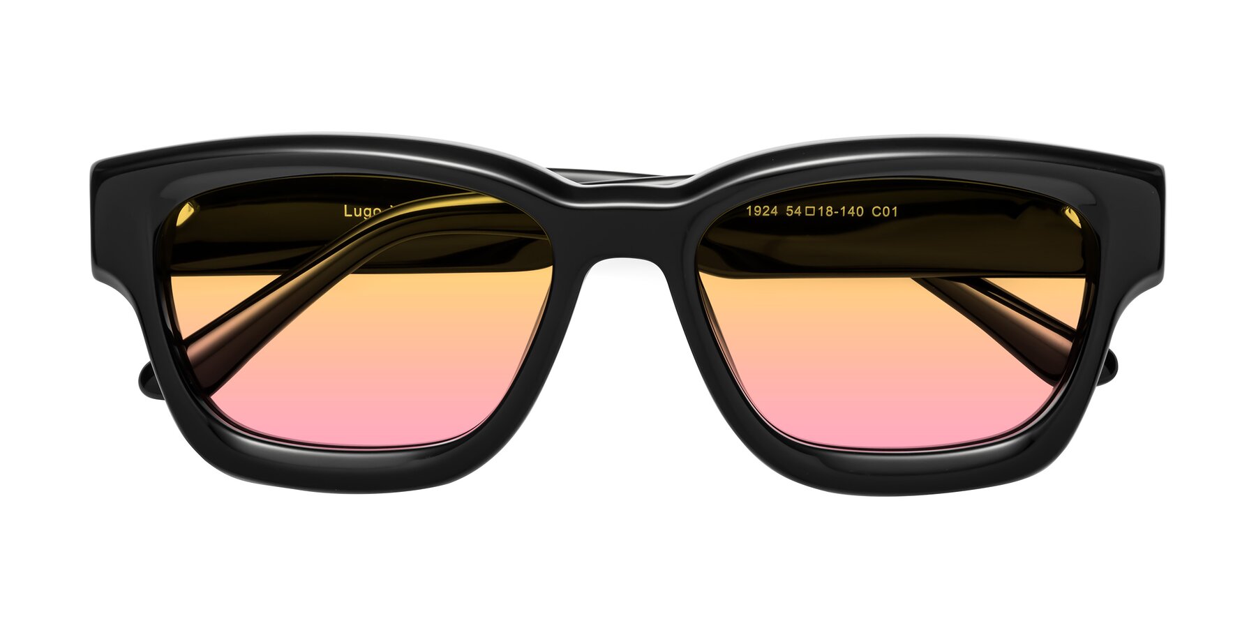 Folded Front of Lugo in Black with Yellow / Pink Gradient Lenses
