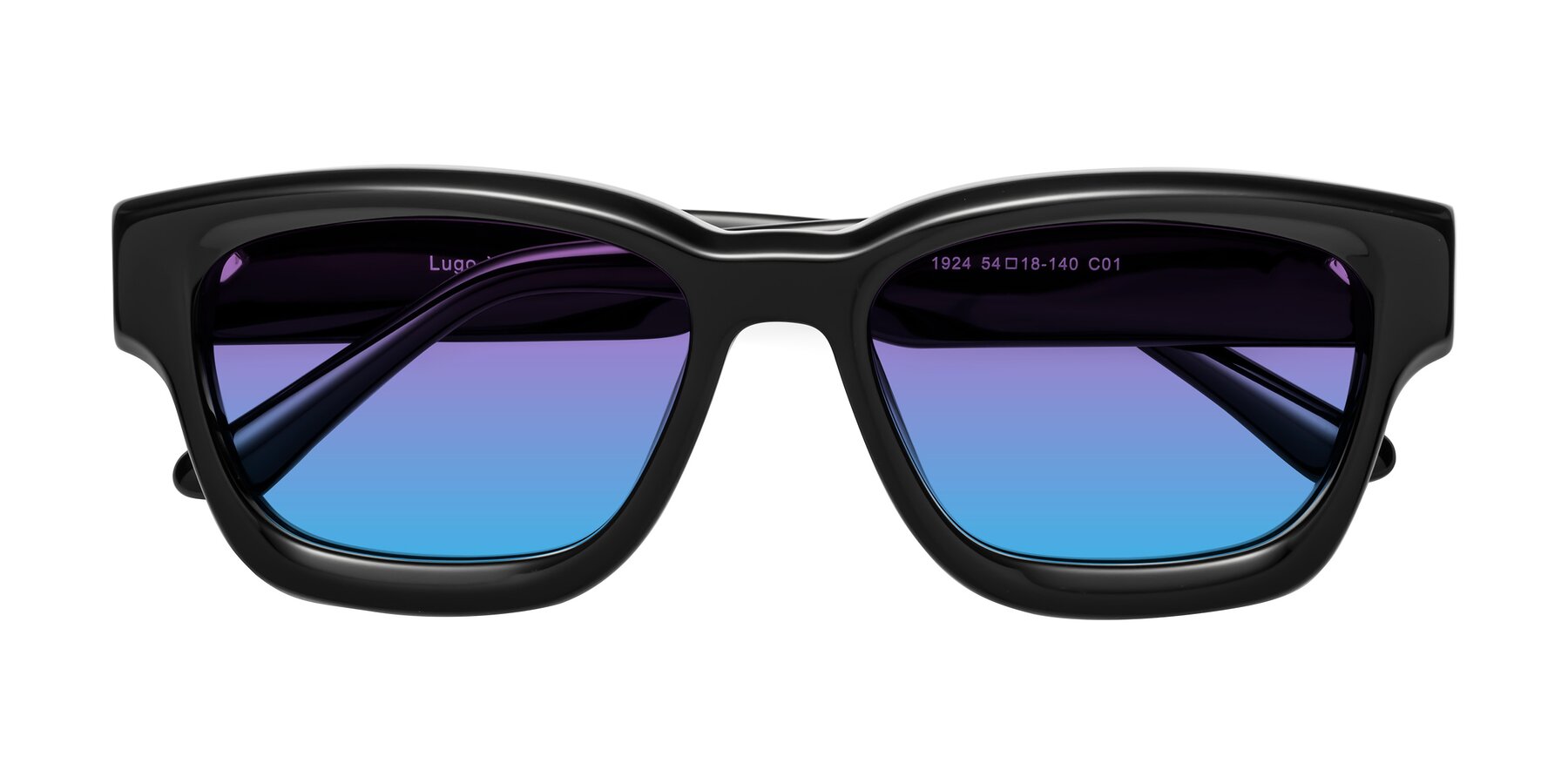 Folded Front of Lugo in Black with Purple / Blue Gradient Lenses