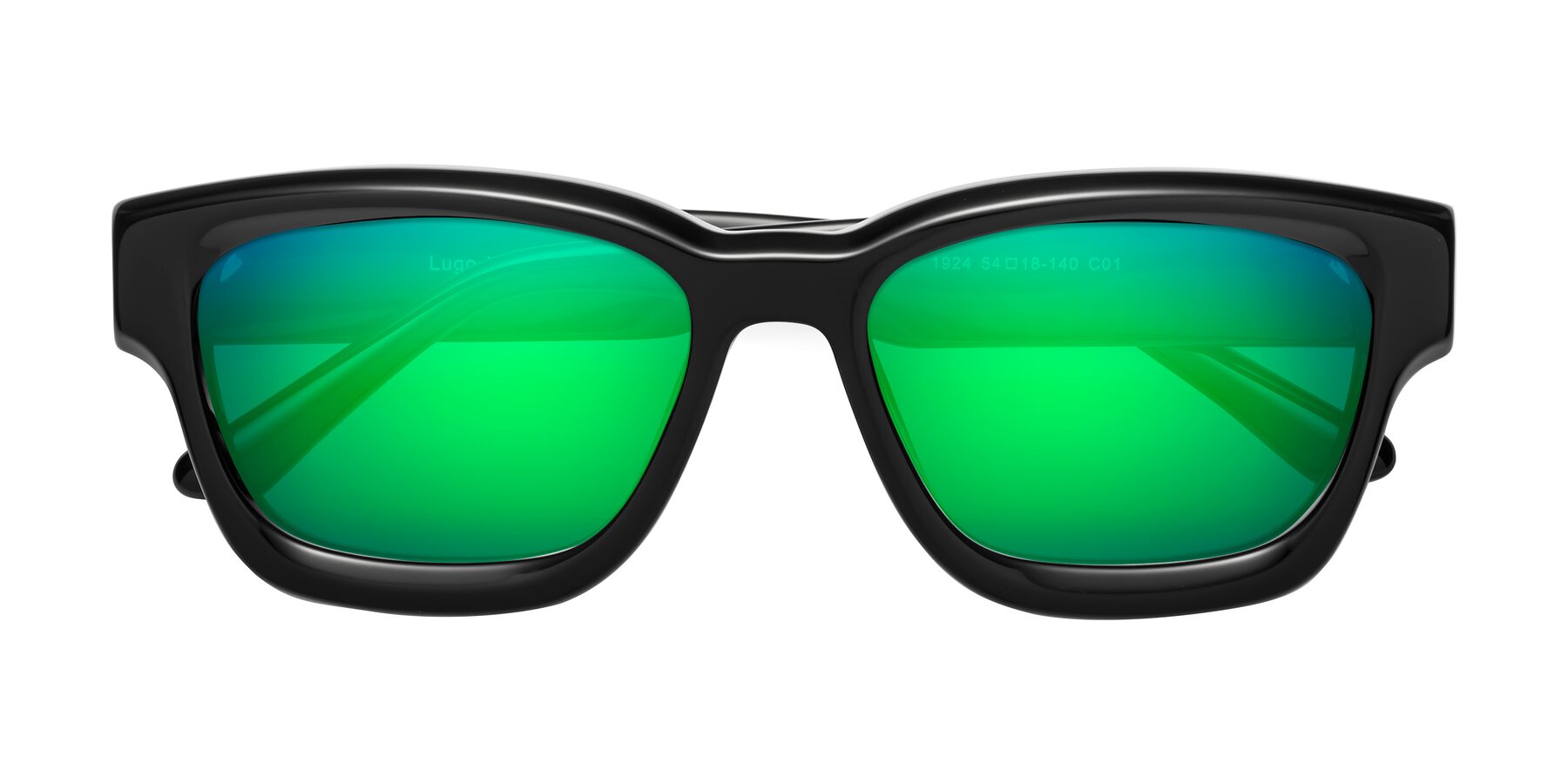 Folded Front of Lugo in Black with Green Mirrored Lenses