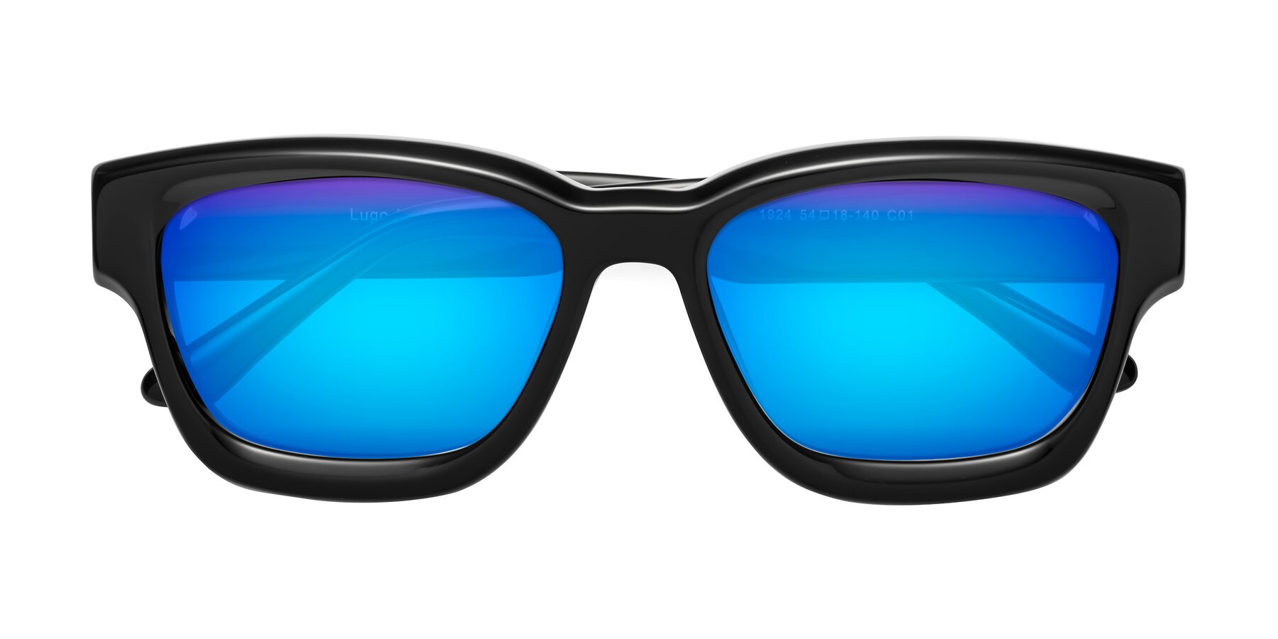 Folded Front of Lugo in Black with Blue Mirrored Lenses
