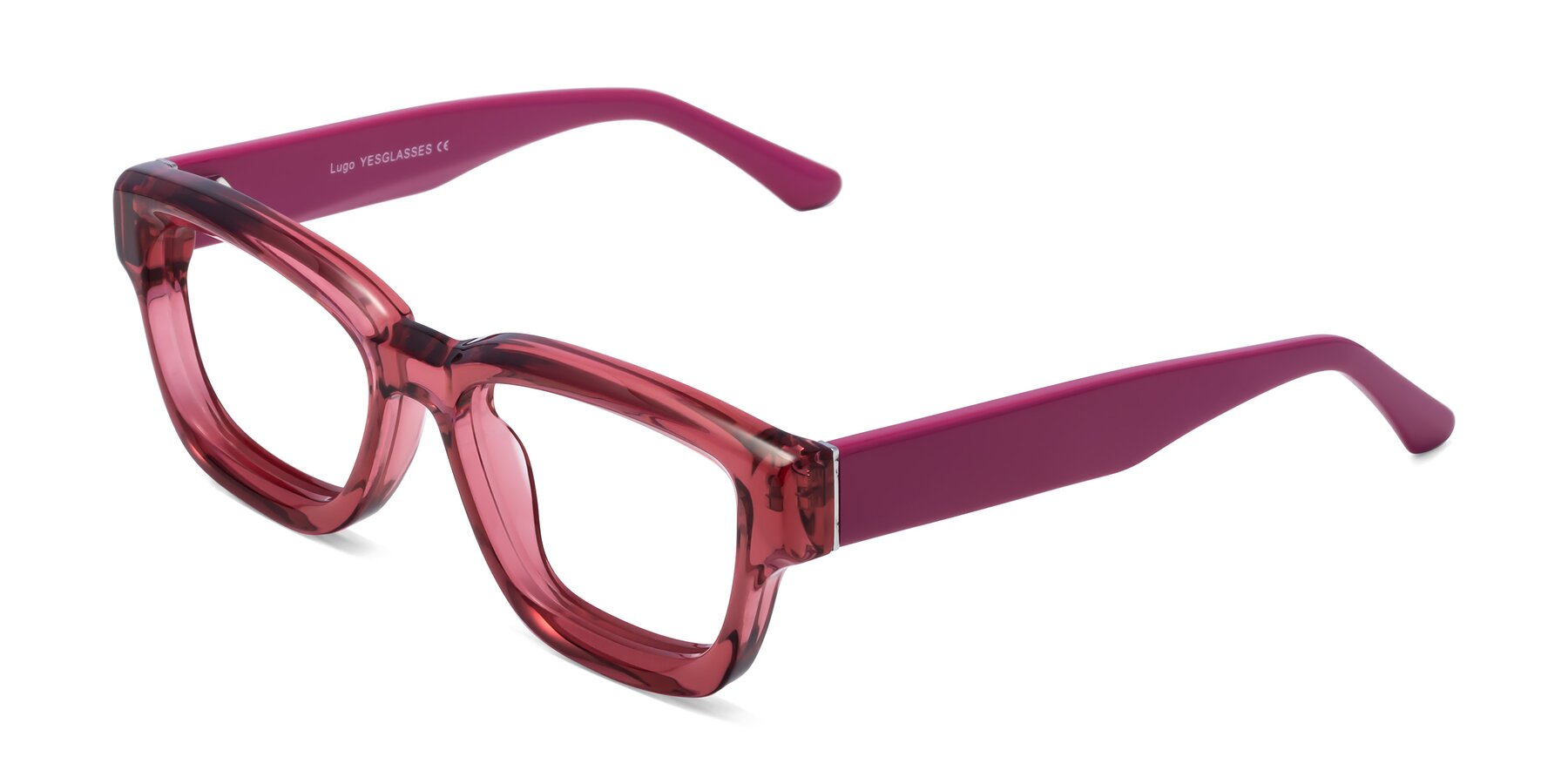 Angle of Lugo in Red with Clear Reading Eyeglass Lenses