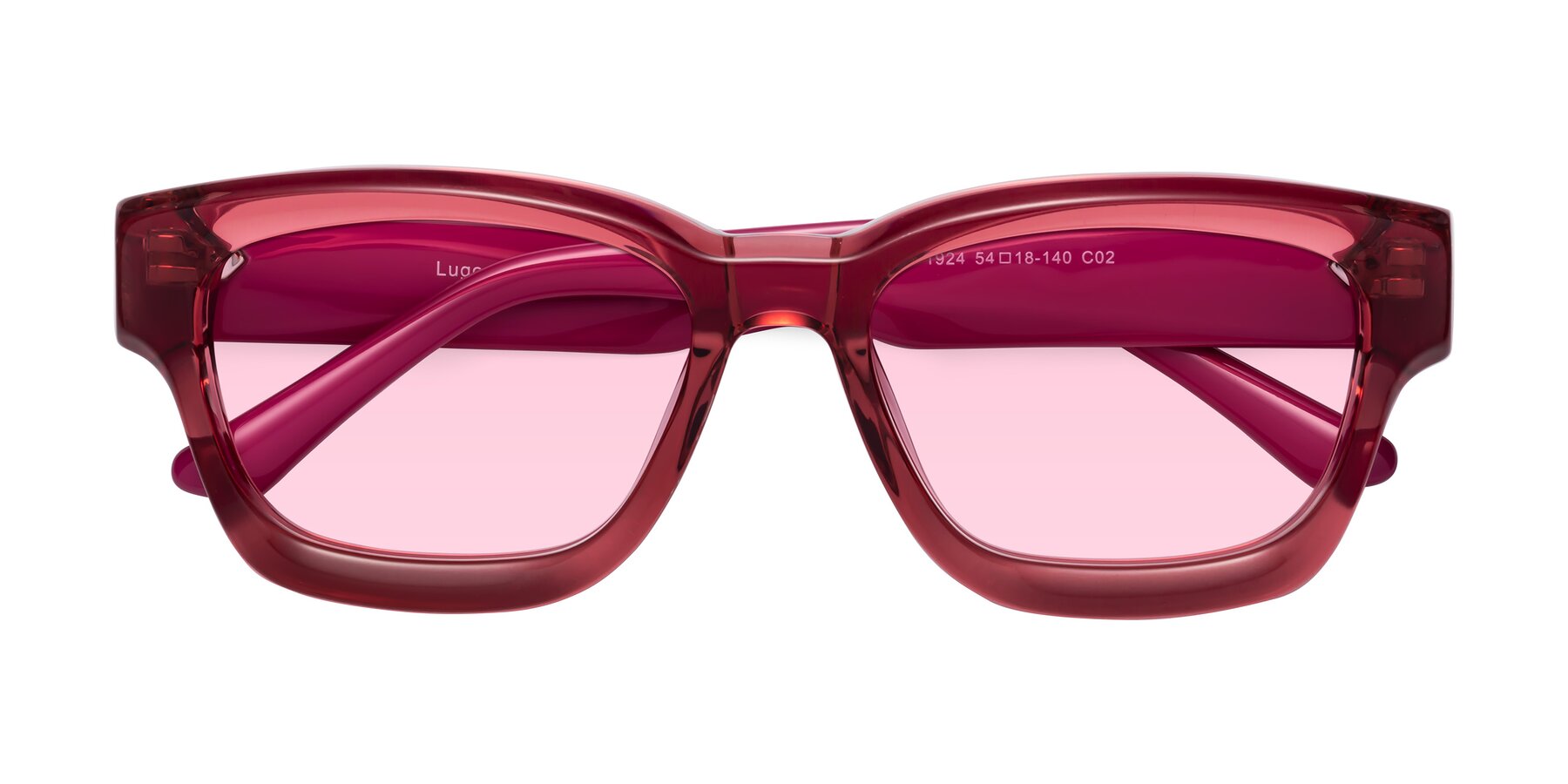 Folded Front of Lugo in Red with Light Pink Tinted Lenses