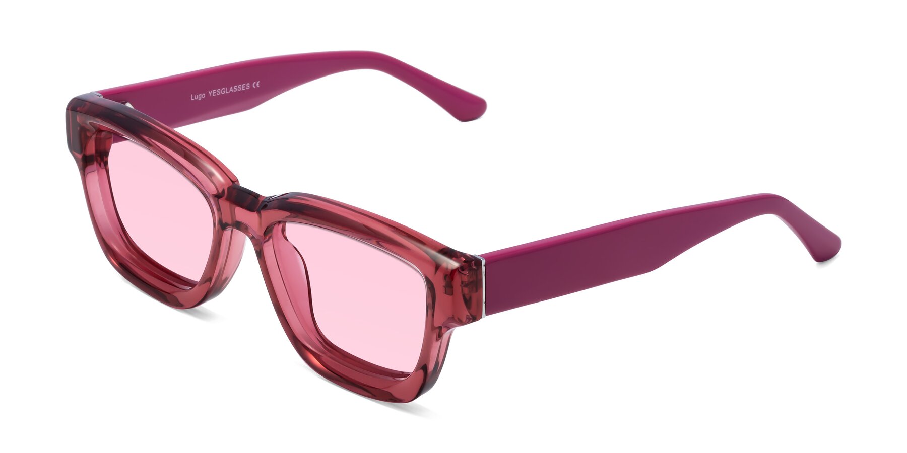 Angle of Lugo in Red with Light Pink Tinted Lenses