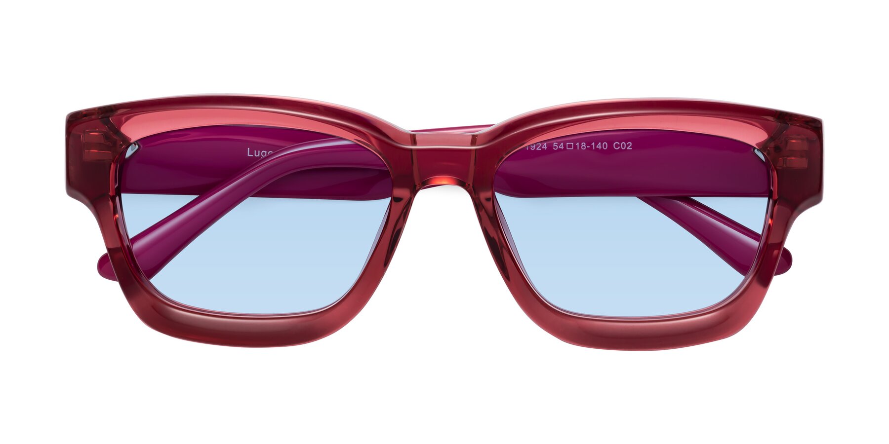 Folded Front of Lugo in Red with Light Blue Tinted Lenses