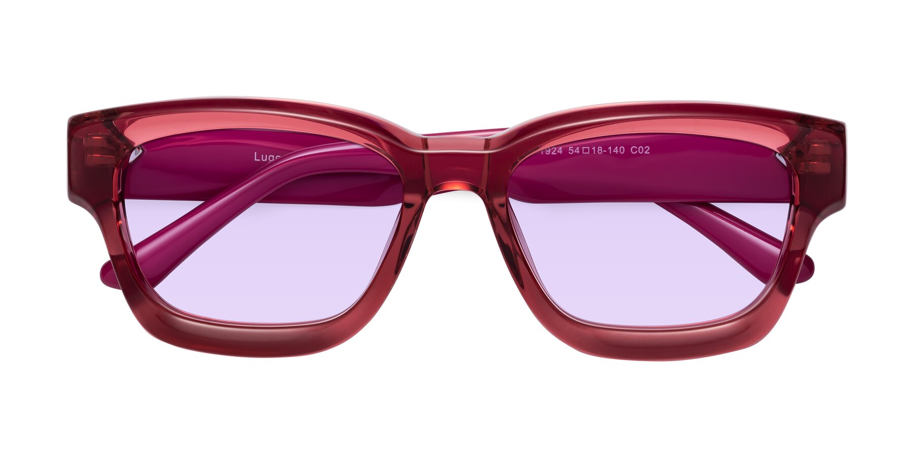 Folded Front of Lugo in Red with Light Purple Tinted Lenses