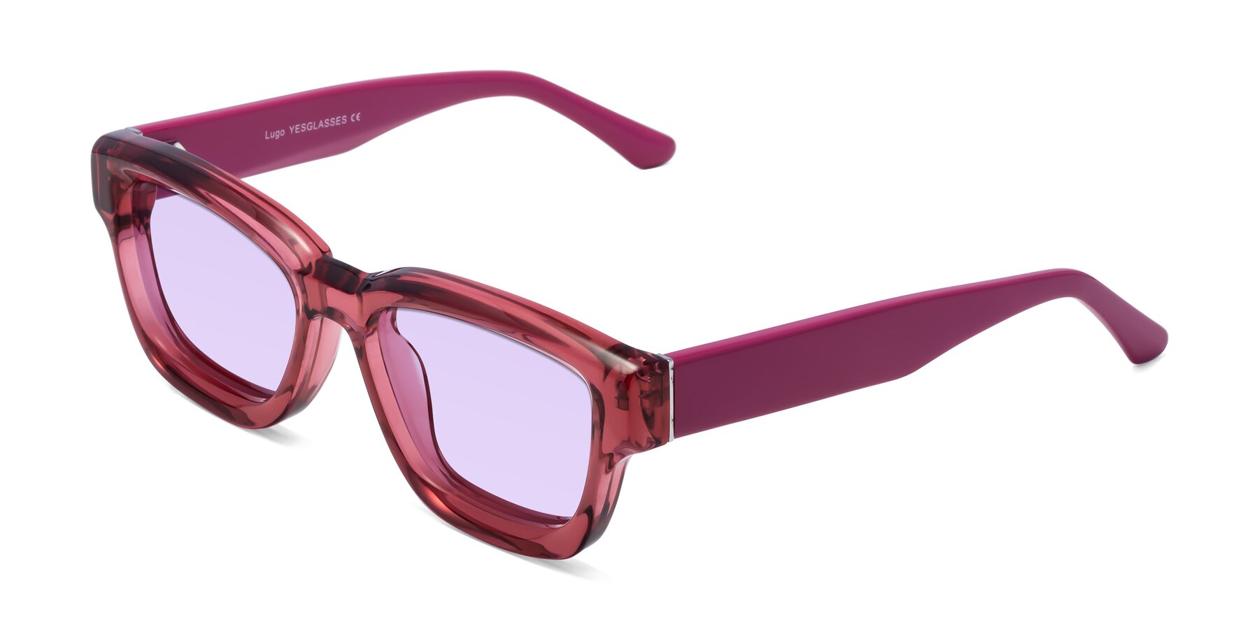 Angle of Lugo in Red with Light Purple Tinted Lenses