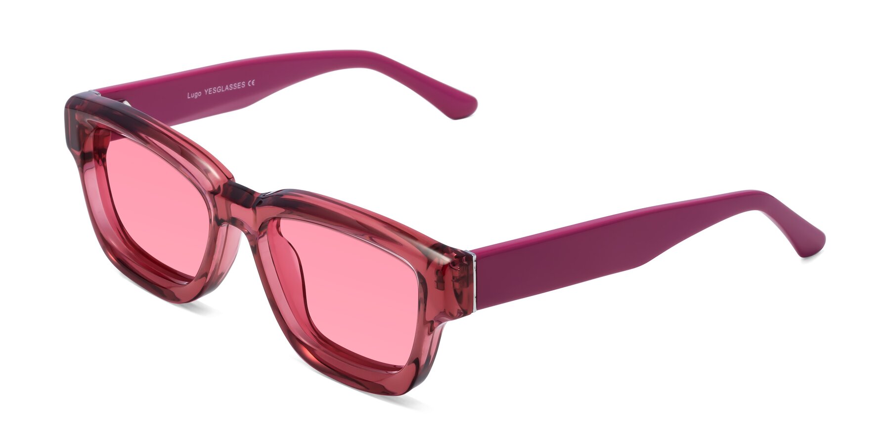 Angle of Lugo in Red with Pink Tinted Lenses