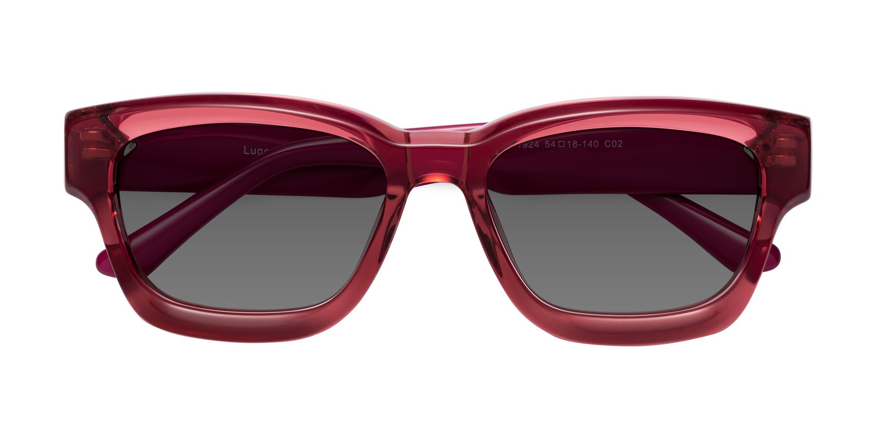 Folded Front of Lugo in Red with Medium Gray Tinted Lenses