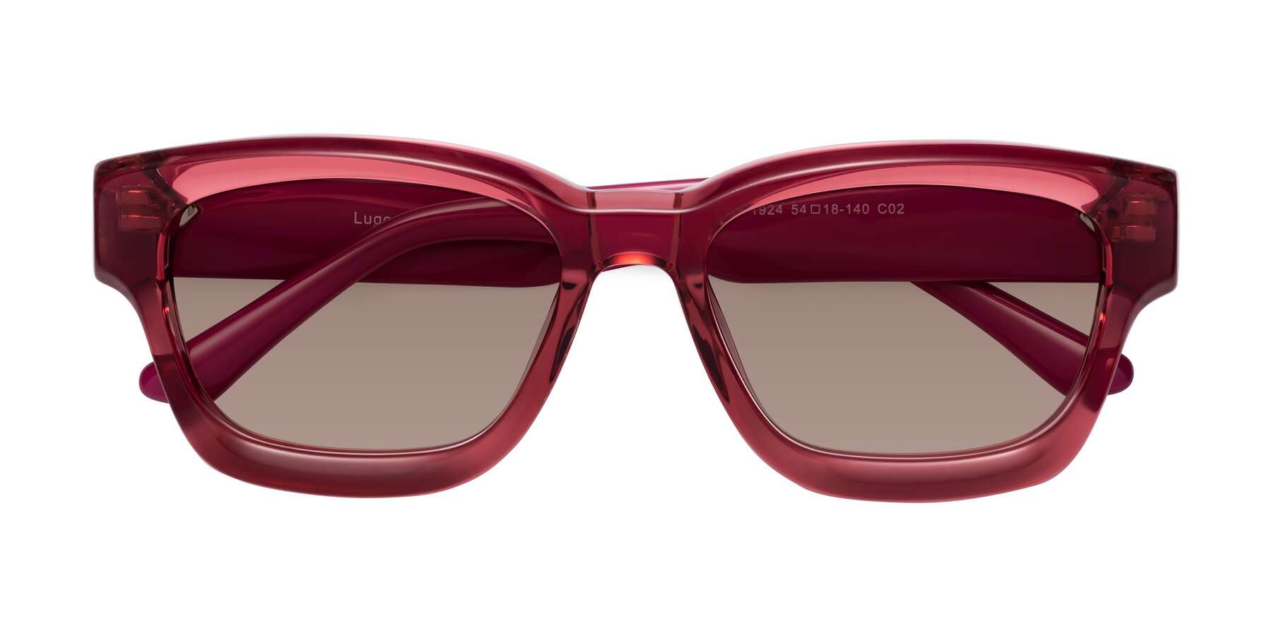 Folded Front of Lugo in Red with Medium Brown Tinted Lenses