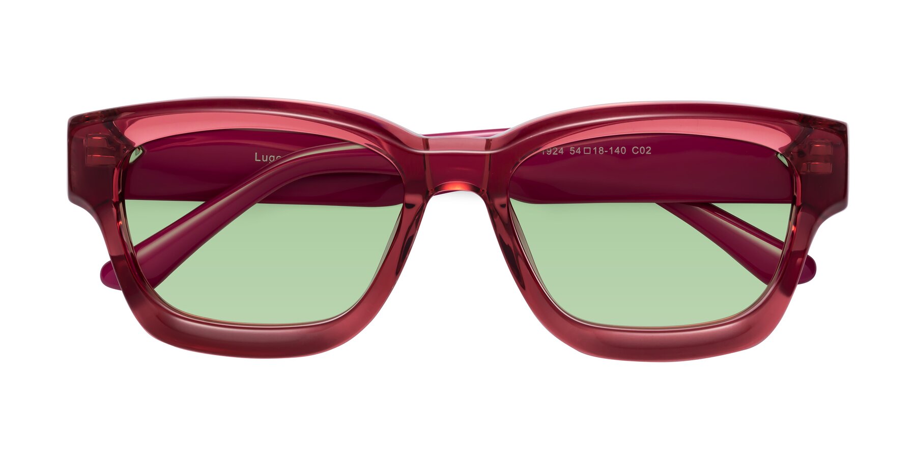Folded Front of Lugo in Red with Medium Green Tinted Lenses