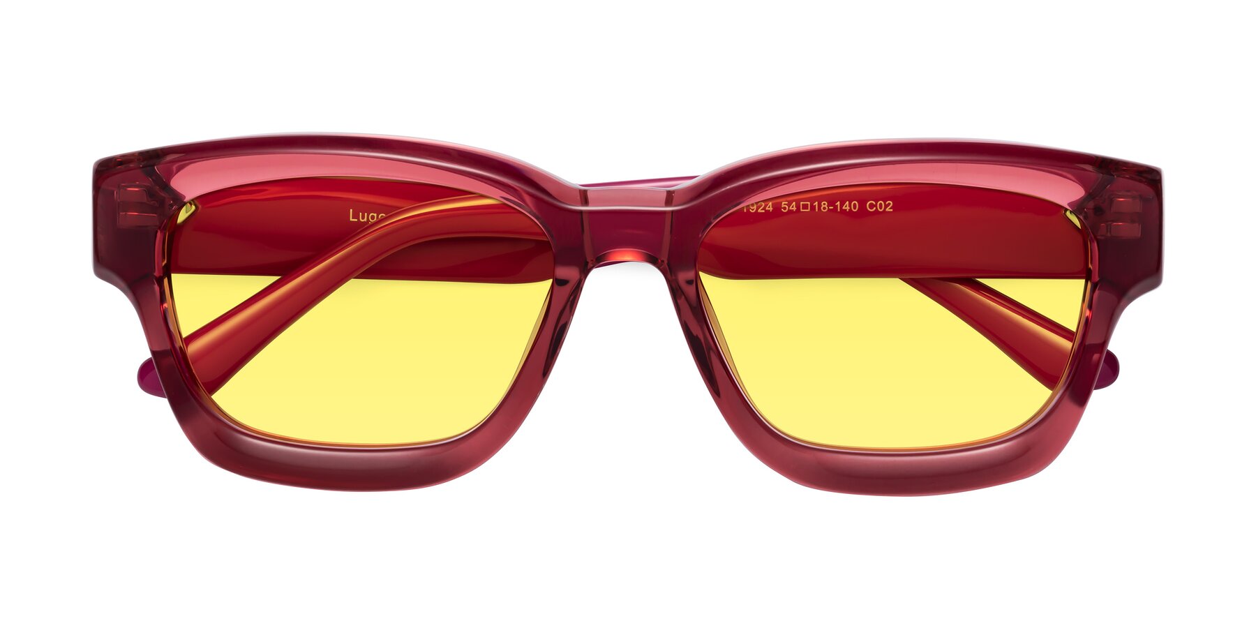 Folded Front of Lugo in Red with Medium Yellow Tinted Lenses