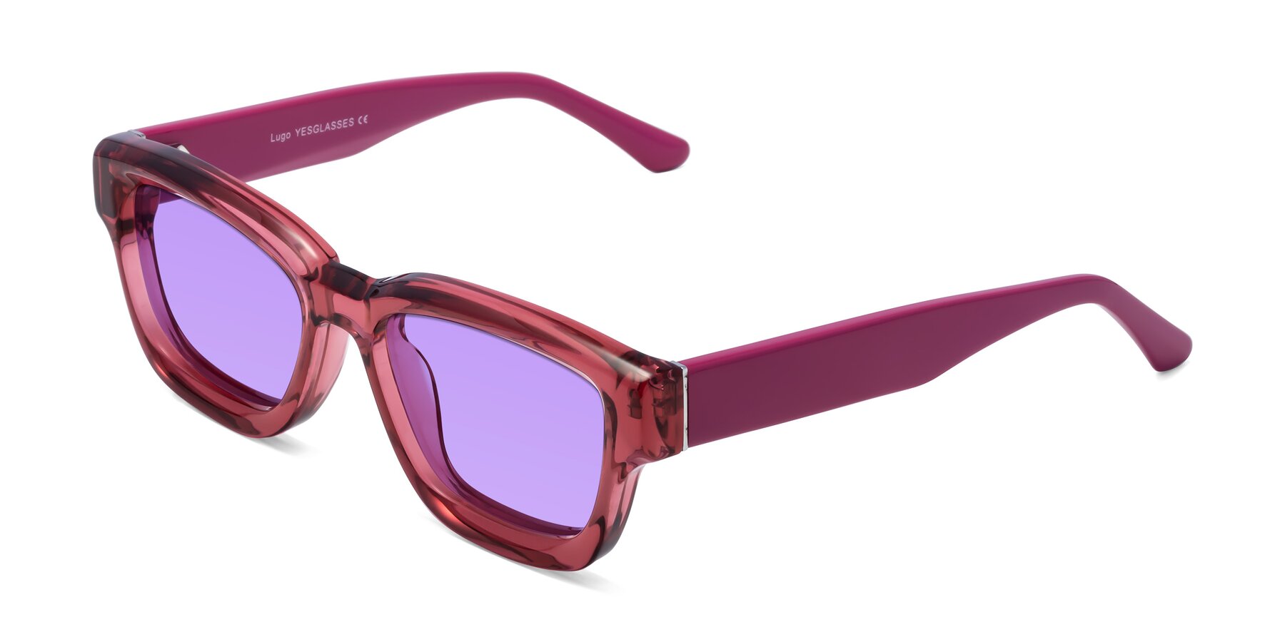Angle of Lugo in Red with Medium Purple Tinted Lenses
