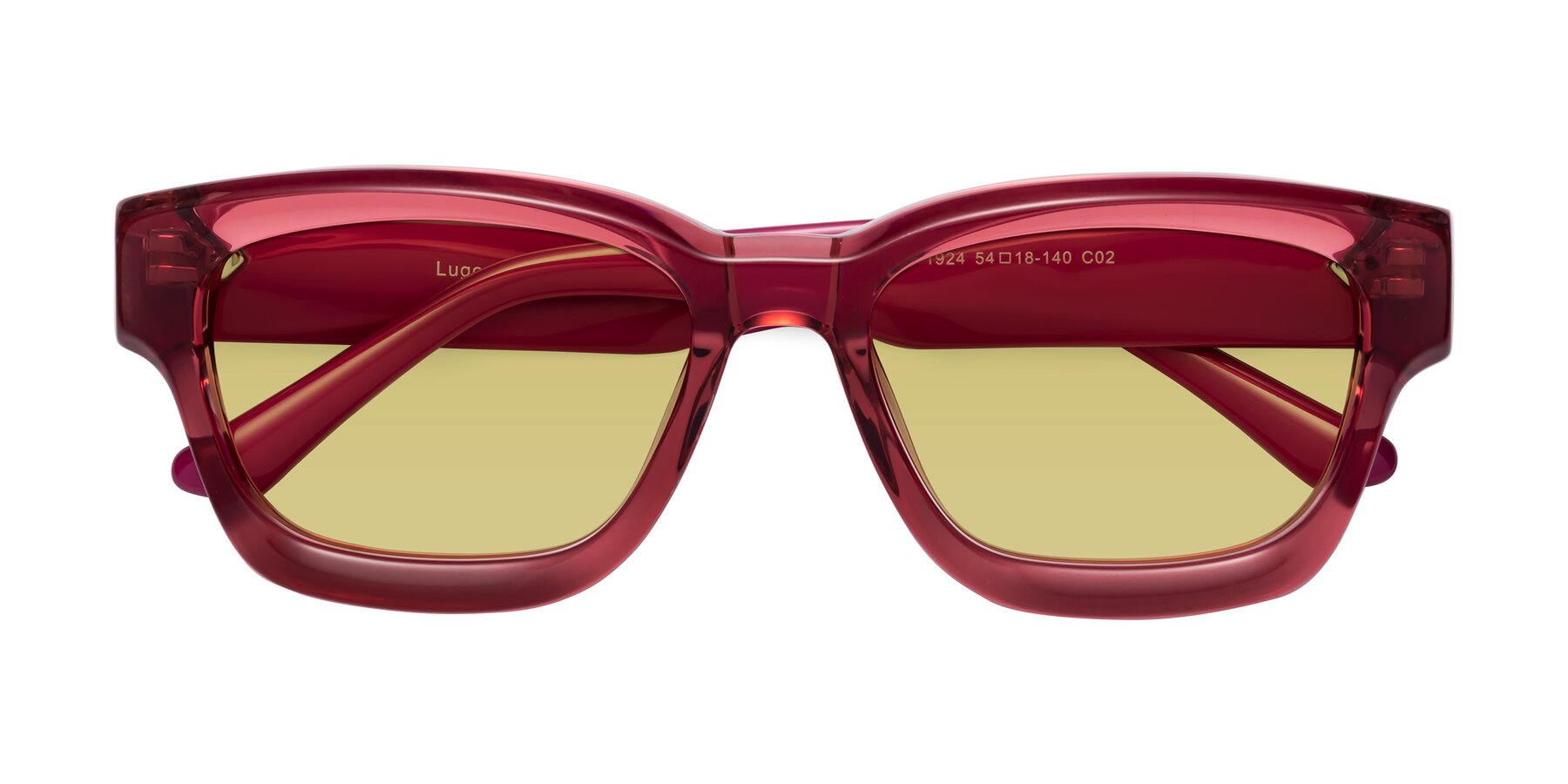 Folded Front of Lugo in Red with Medium Champagne Tinted Lenses