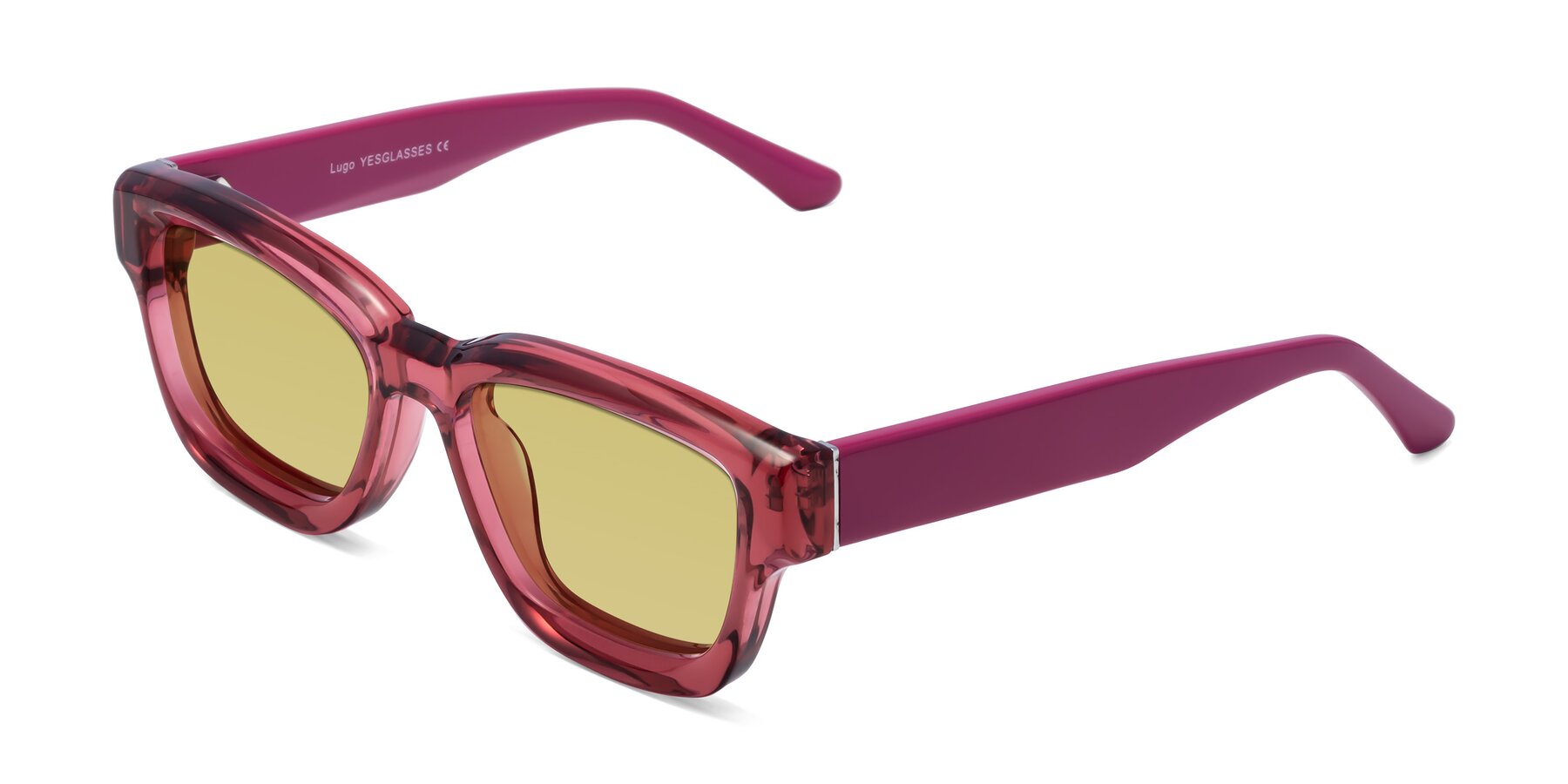 Angle of Lugo in Red with Medium Champagne Tinted Lenses