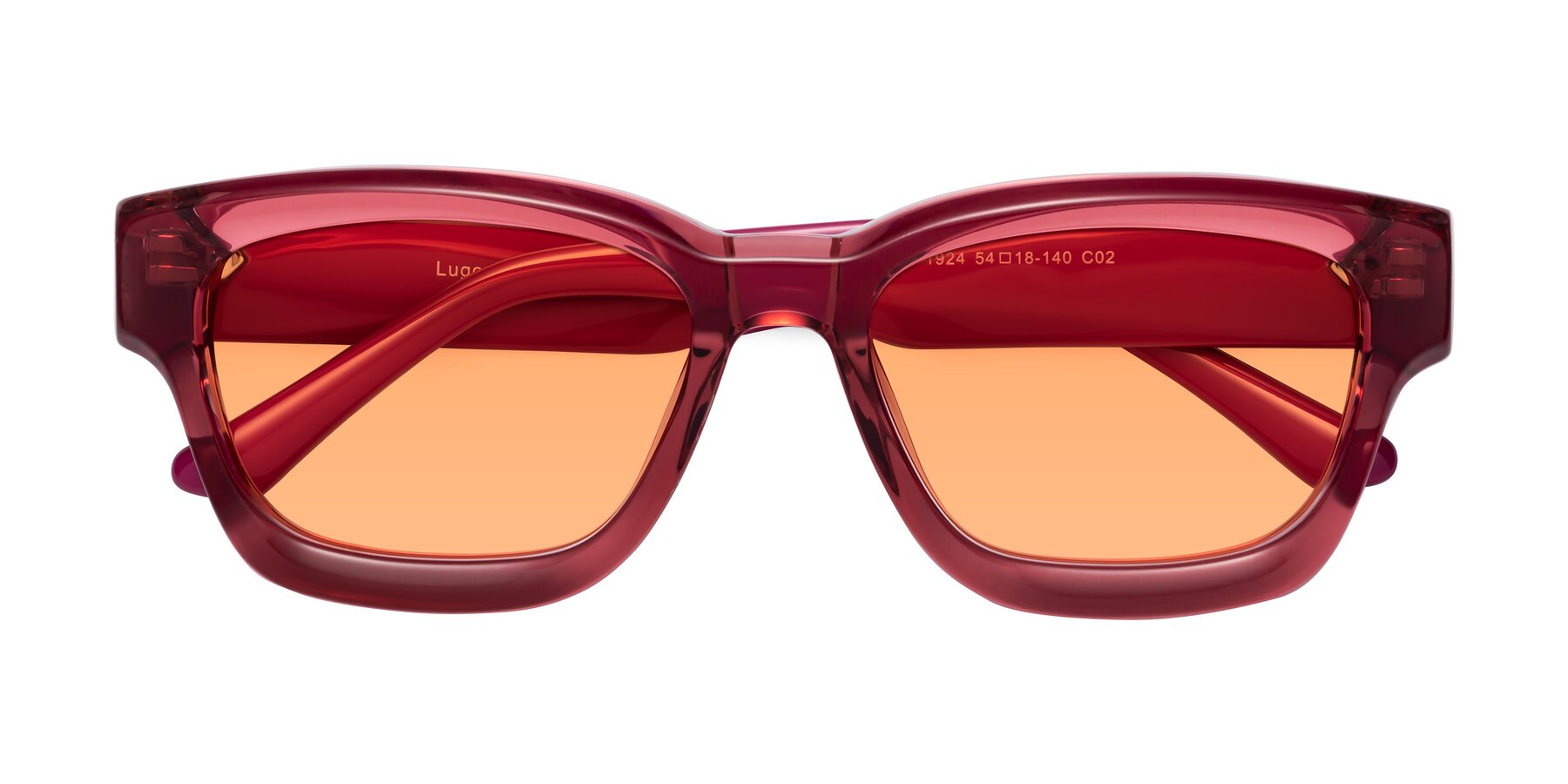 Folded Front of Lugo in Red with Medium Orange Tinted Lenses