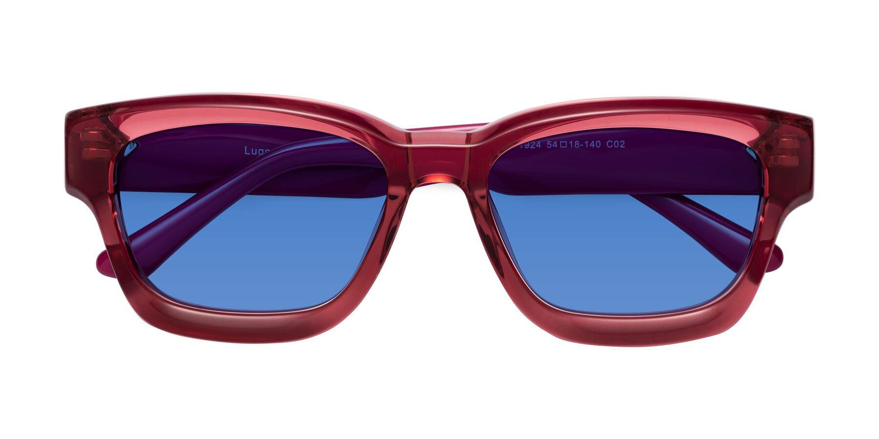 Folded Front of Lugo in Red with Blue Tinted Lenses