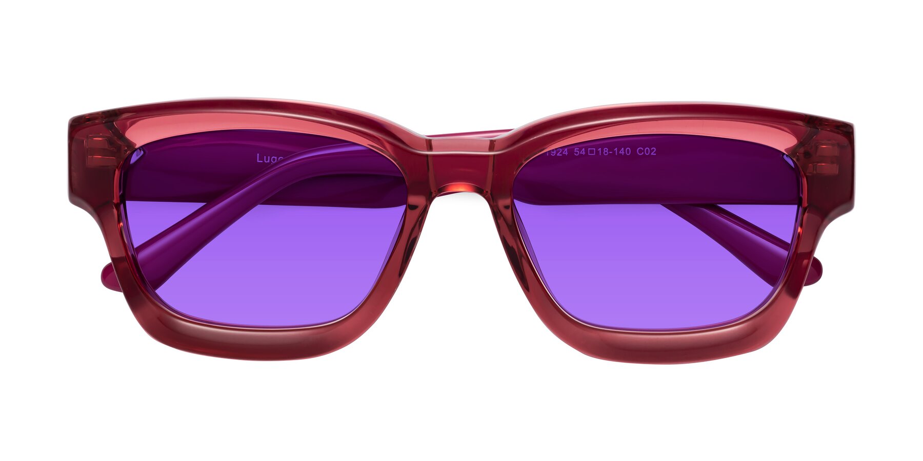 Folded Front of Lugo in Red with Purple Tinted Lenses