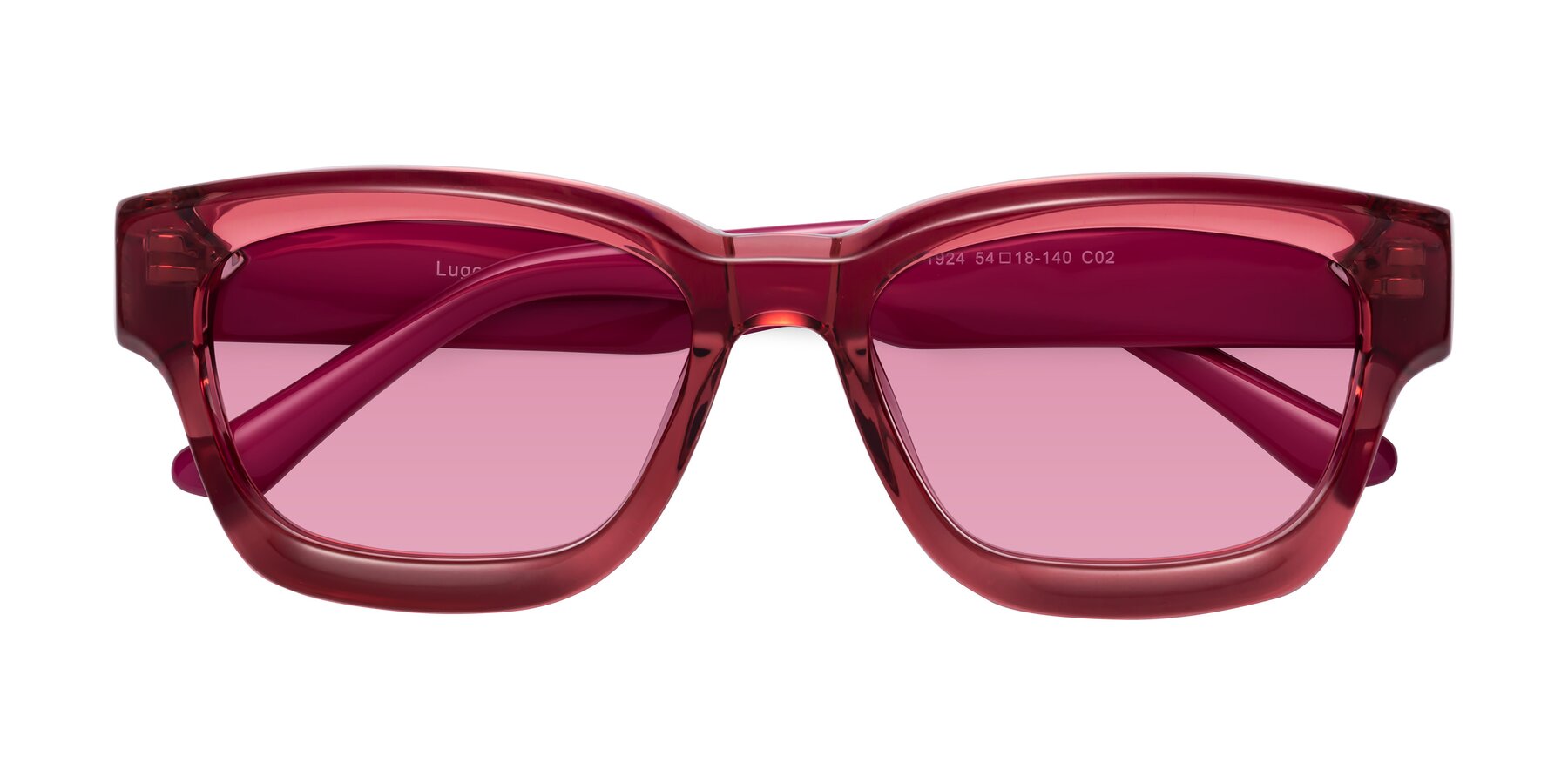 Folded Front of Lugo in Red with Medium Wine Tinted Lenses