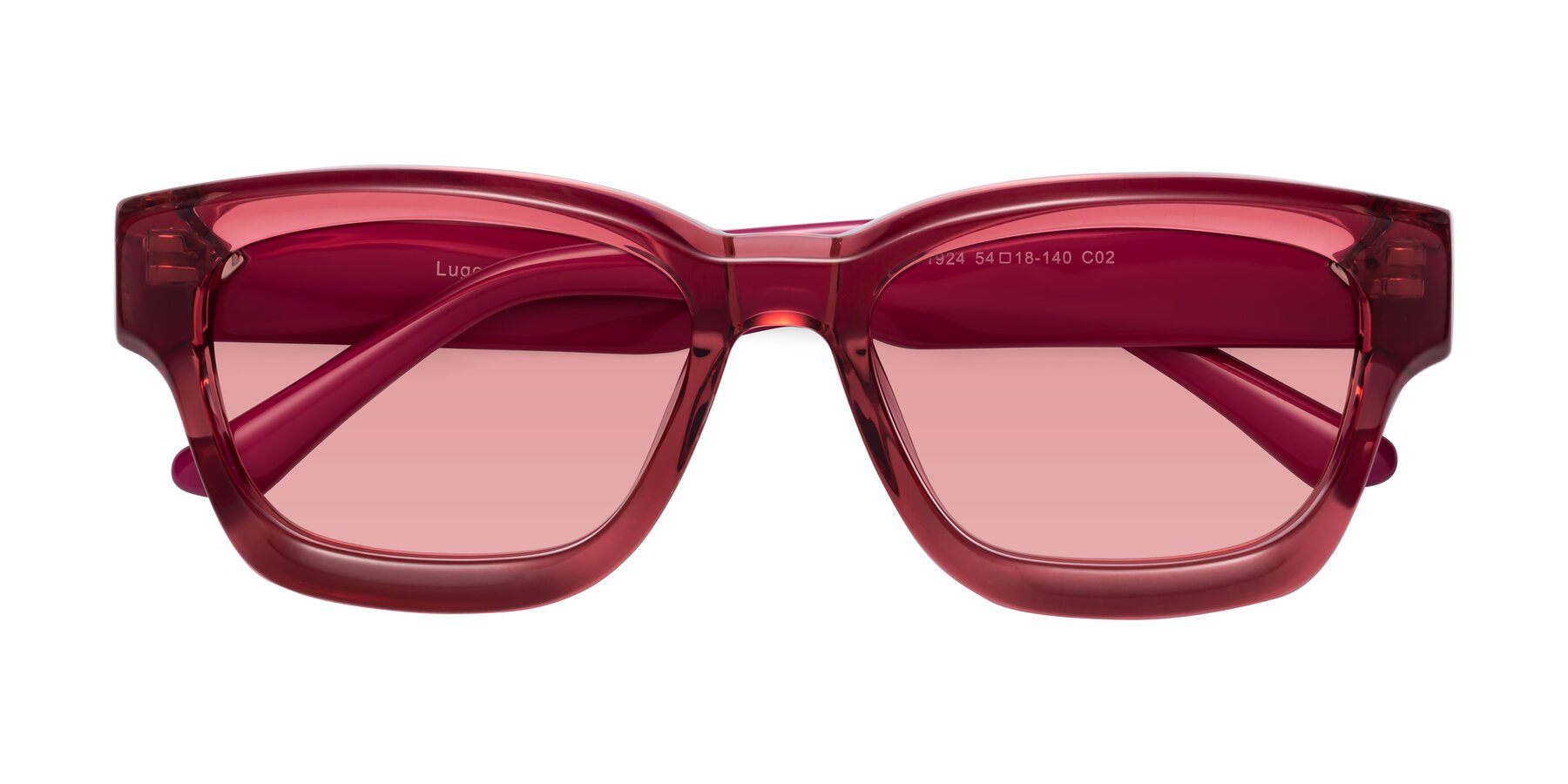 Folded Front of Lugo in Red with Medium Garnet Tinted Lenses