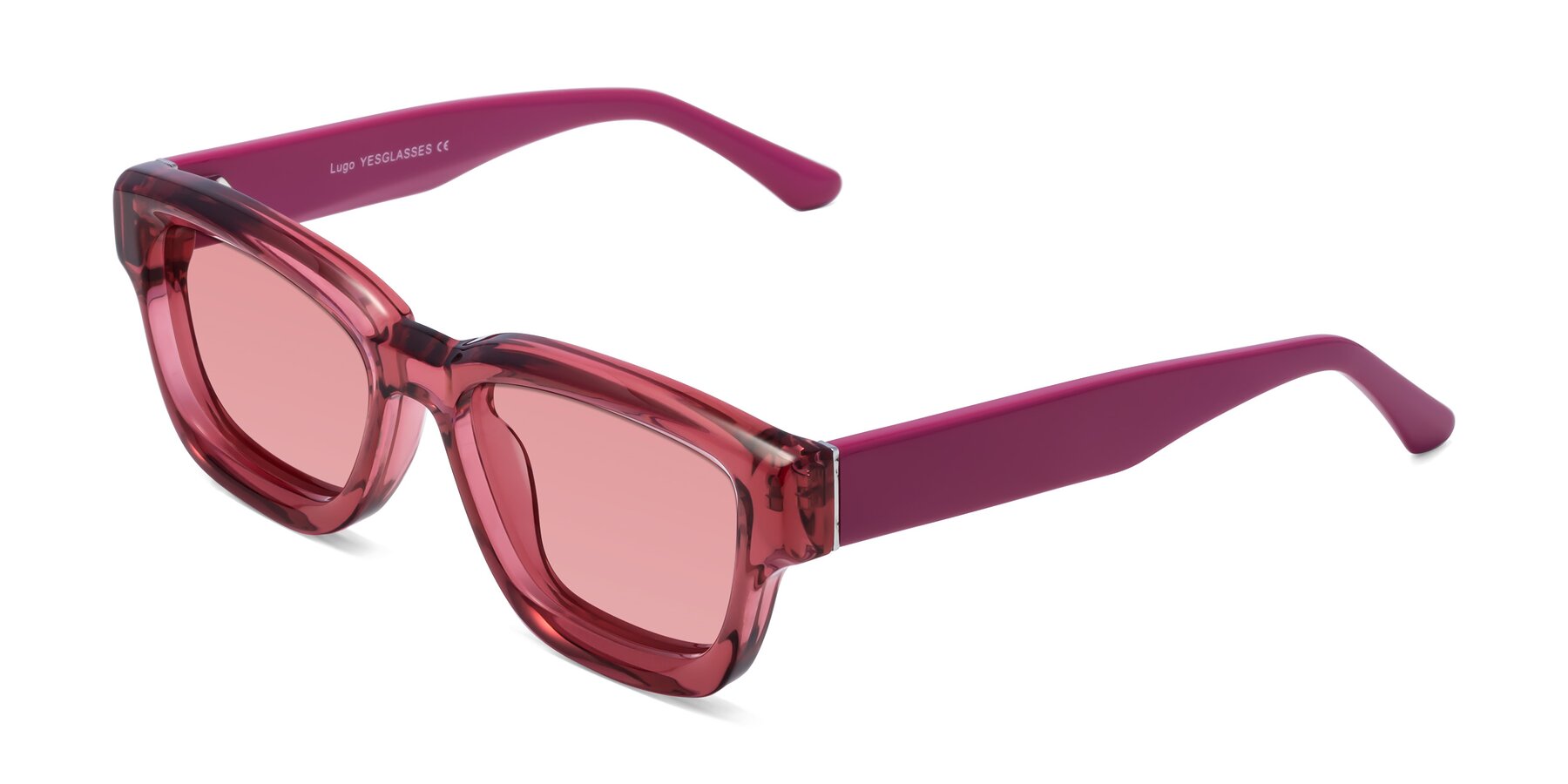 Angle of Lugo in Red with Medium Garnet Tinted Lenses