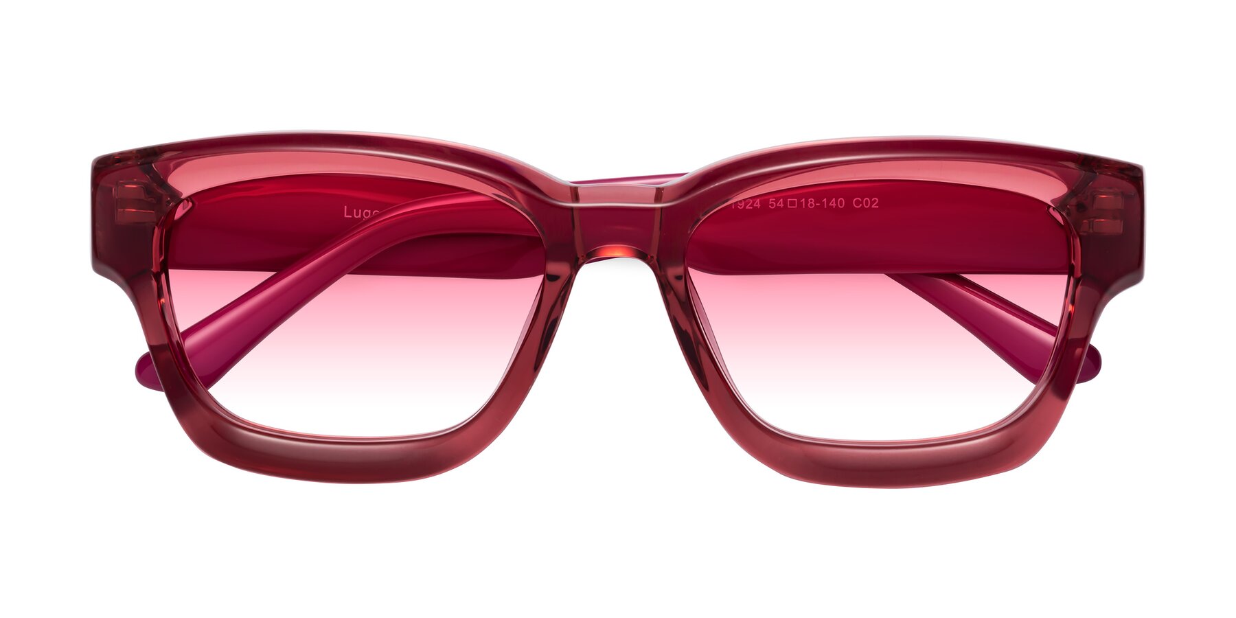 Folded Front of Lugo in Red with Pink Gradient Lenses