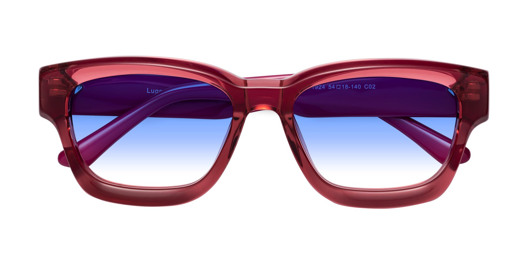 Folded Front of Lugo in Red with Blue Gradient Lenses