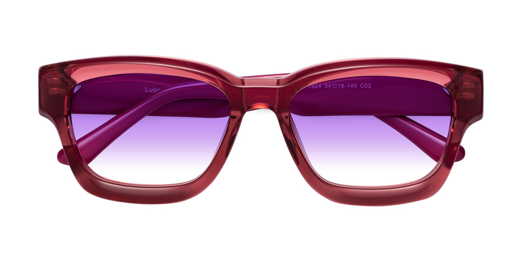 Folded Front of Lugo in Red with Purple Gradient Lenses