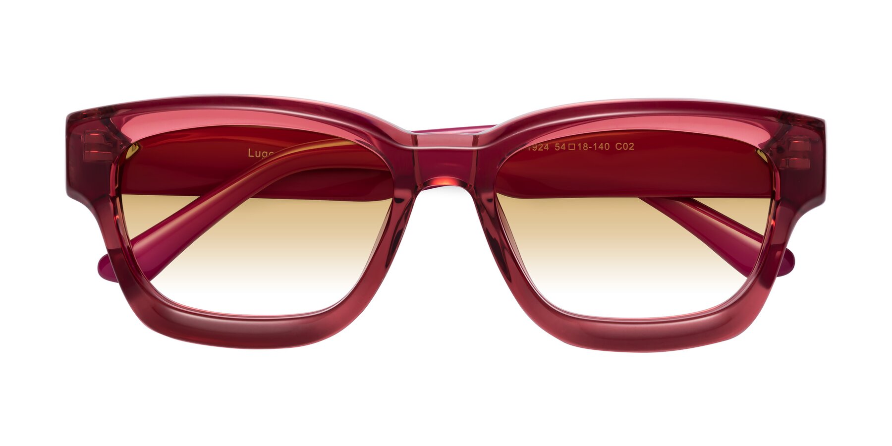 Folded Front of Lugo in Red with Champagne Gradient Lenses