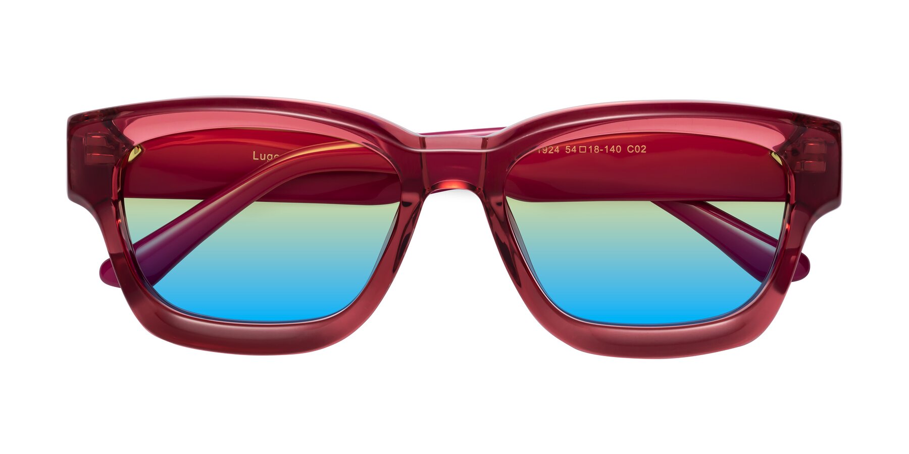 Folded Front of Lugo in Red with Yellow / Blue Gradient Lenses