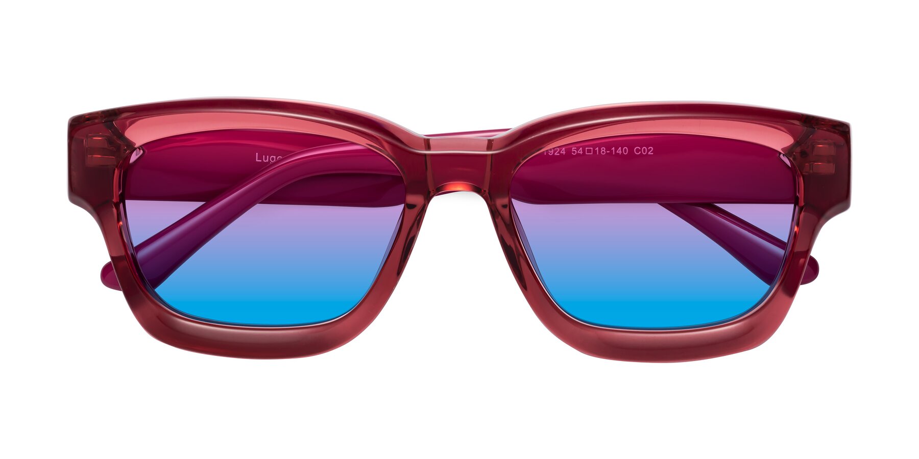 Folded Front of Lugo in Red with Pink / Blue Gradient Lenses