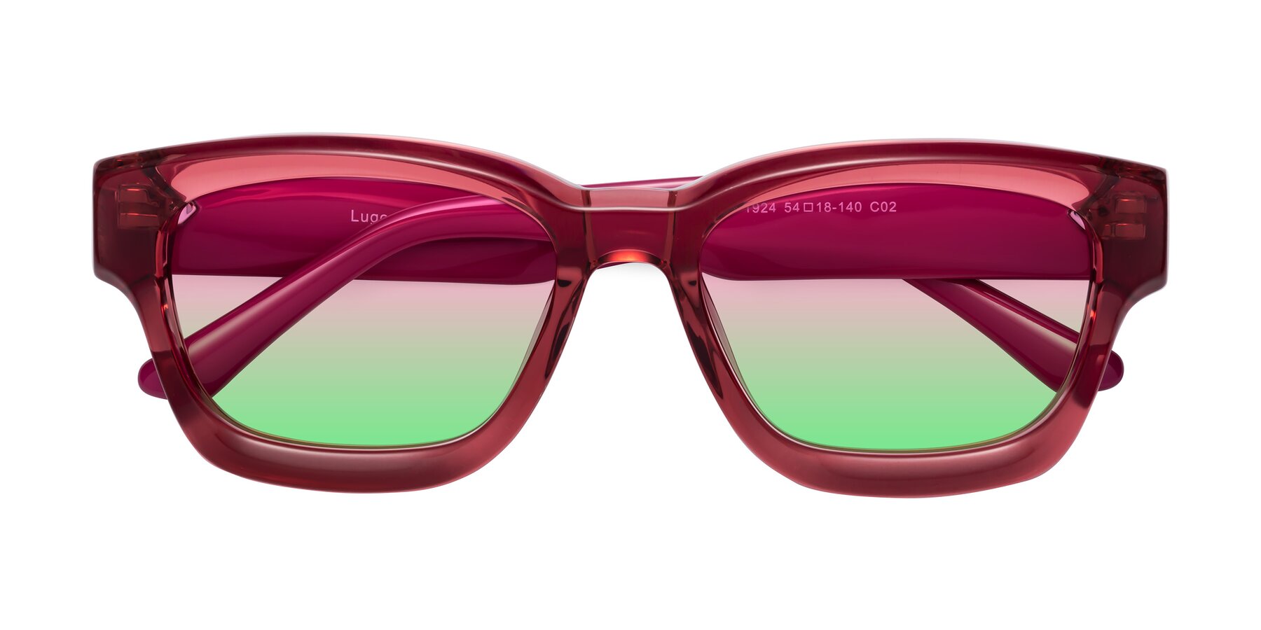 Folded Front of Lugo in Red with Pink / Green Gradient Lenses