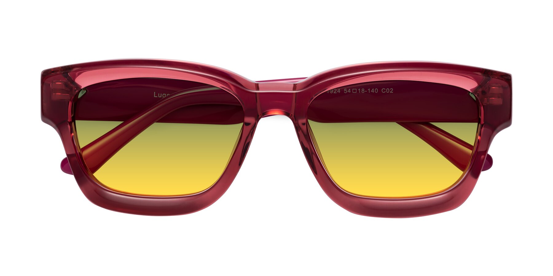 Folded Front of Lugo in Red with Green / Yellow Gradient Lenses