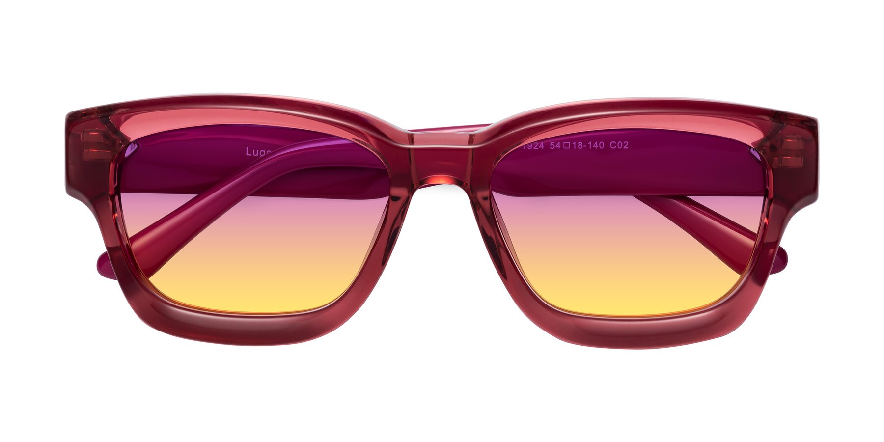 Folded Front of Lugo in Red with Purple / Yellow Gradient Lenses