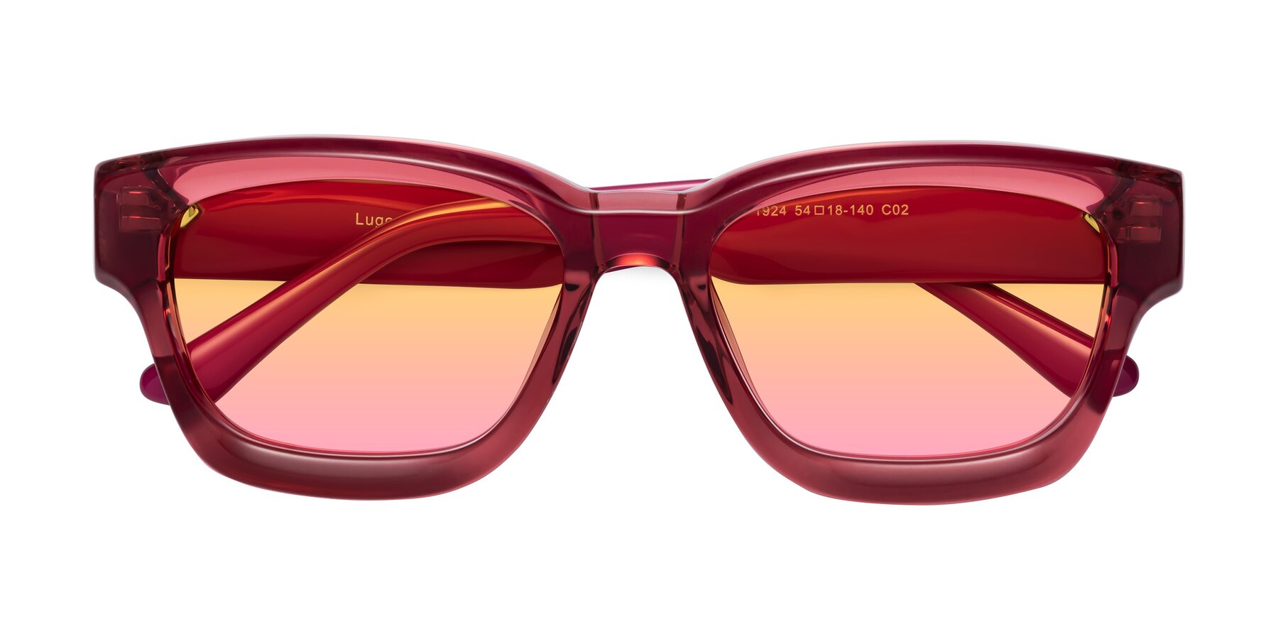 Folded Front of Lugo in Red with Yellow / Pink Gradient Lenses