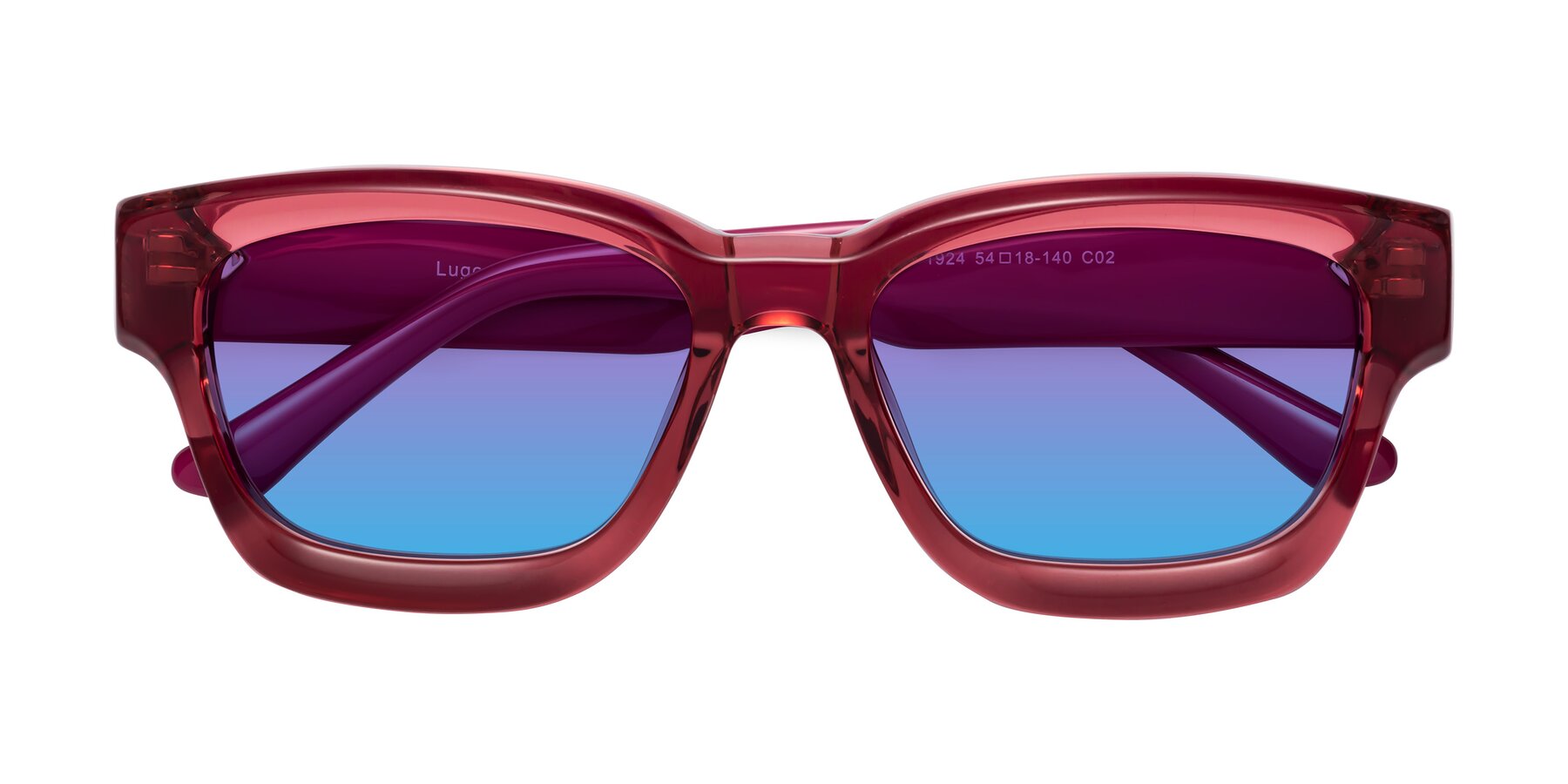 Folded Front of Lugo in Red with Purple / Blue Gradient Lenses