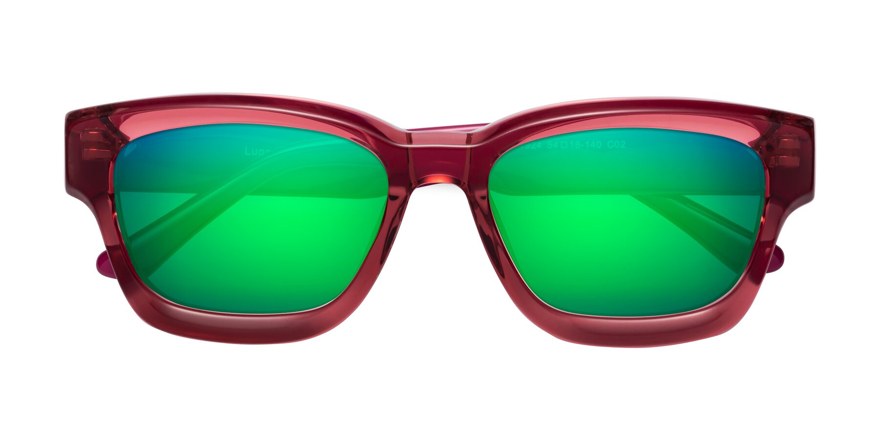 Folded Front of Lugo in Red with Green Mirrored Lenses