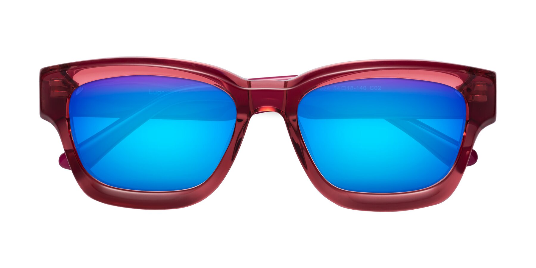 Folded Front of Lugo in Red with Blue Mirrored Lenses