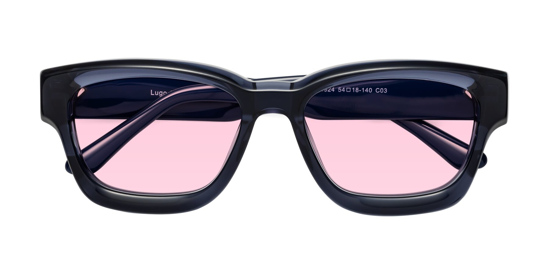 Folded Front of Lugo in Translucent Blue with Light Pink Tinted Lenses