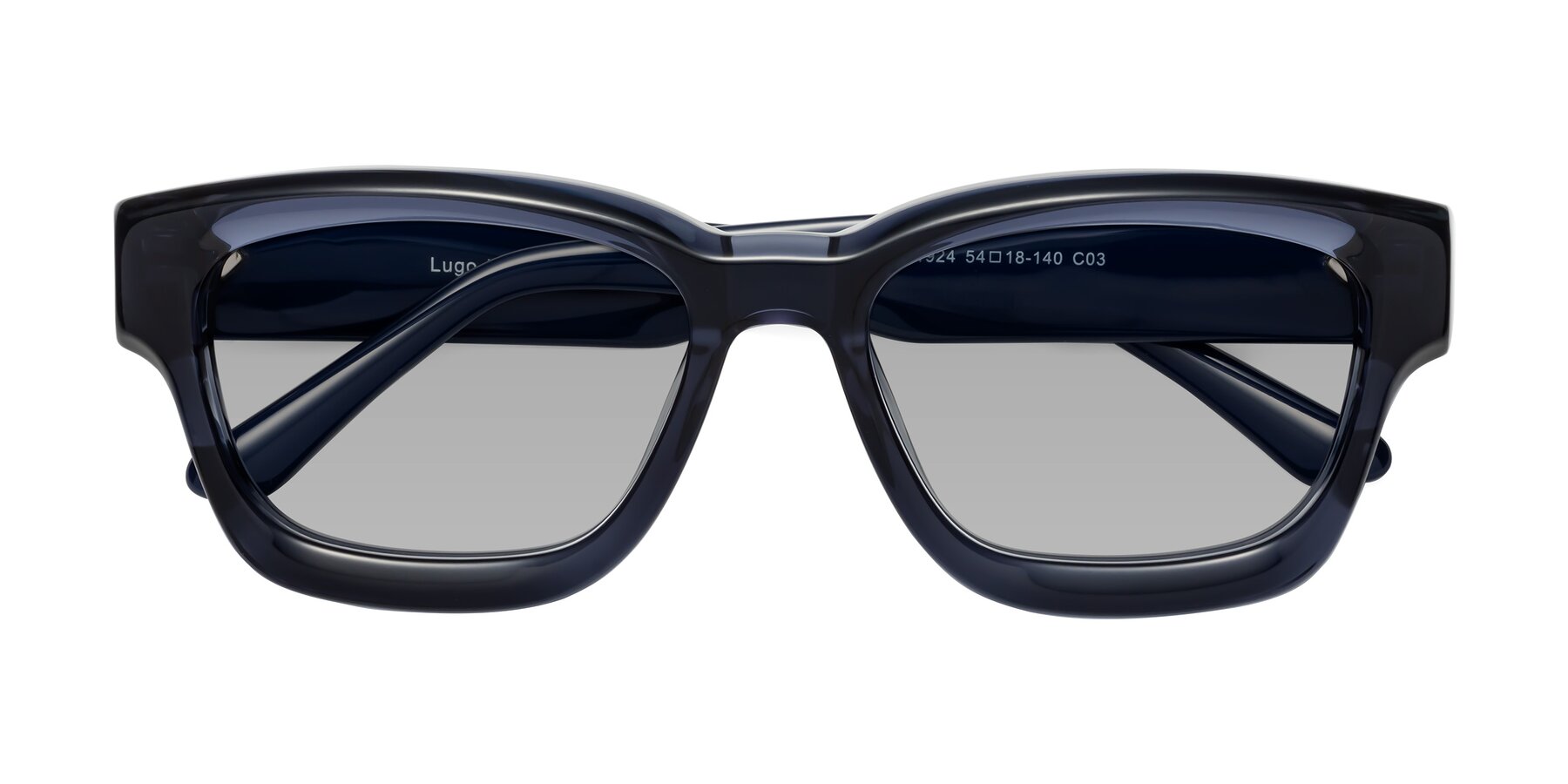 Folded Front of Lugo in Translucent Blue with Light Gray Tinted Lenses