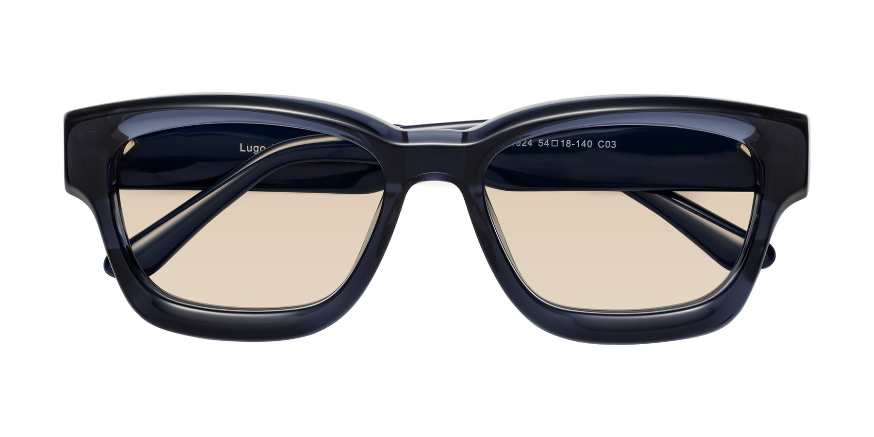 Folded Front of Lugo in Translucent Blue with Light Brown Tinted Lenses