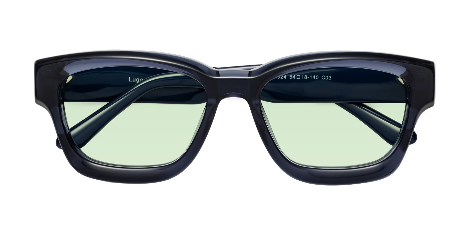 Folded Front of Lugo in Translucent Blue with Light Green Tinted Lenses