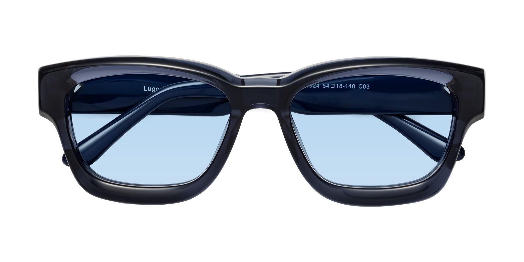 Folded Front of Lugo in Translucent Blue with Light Blue Tinted Lenses