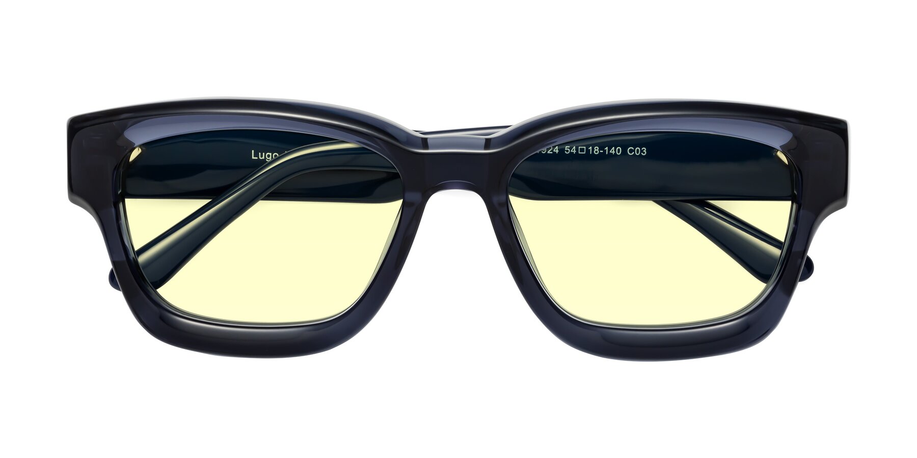 Folded Front of Lugo in Translucent Blue with Light Yellow Tinted Lenses