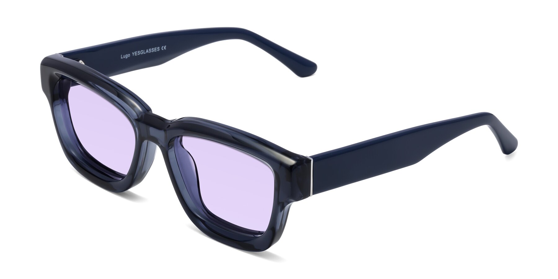 Angle of Lugo in Translucent Blue with Light Purple Tinted Lenses