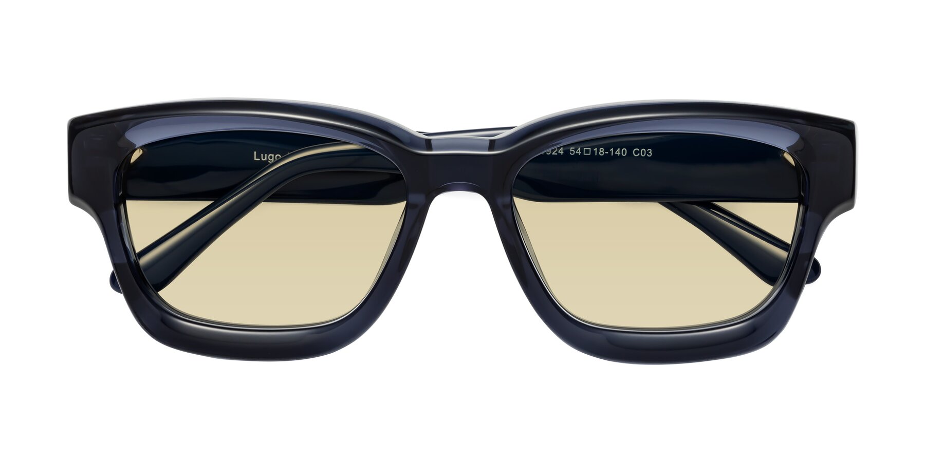 Folded Front of Lugo in Translucent Blue with Light Champagne Tinted Lenses