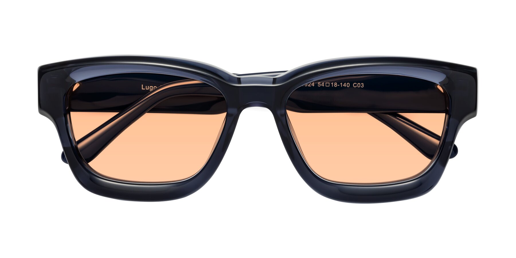 Folded Front of Lugo in Translucent Blue with Light Orange Tinted Lenses