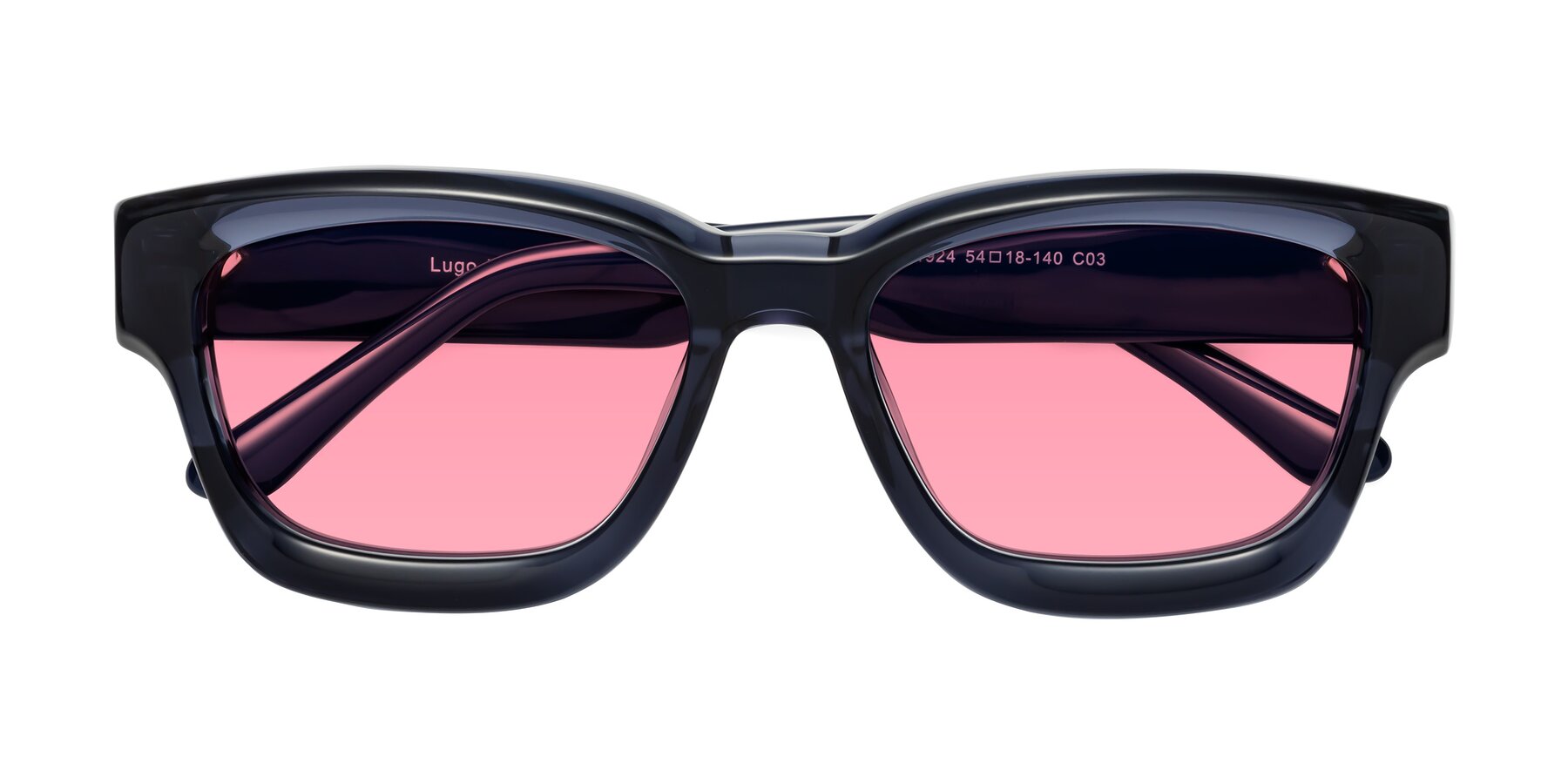 Folded Front of Lugo in Translucent Blue with Pink Tinted Lenses