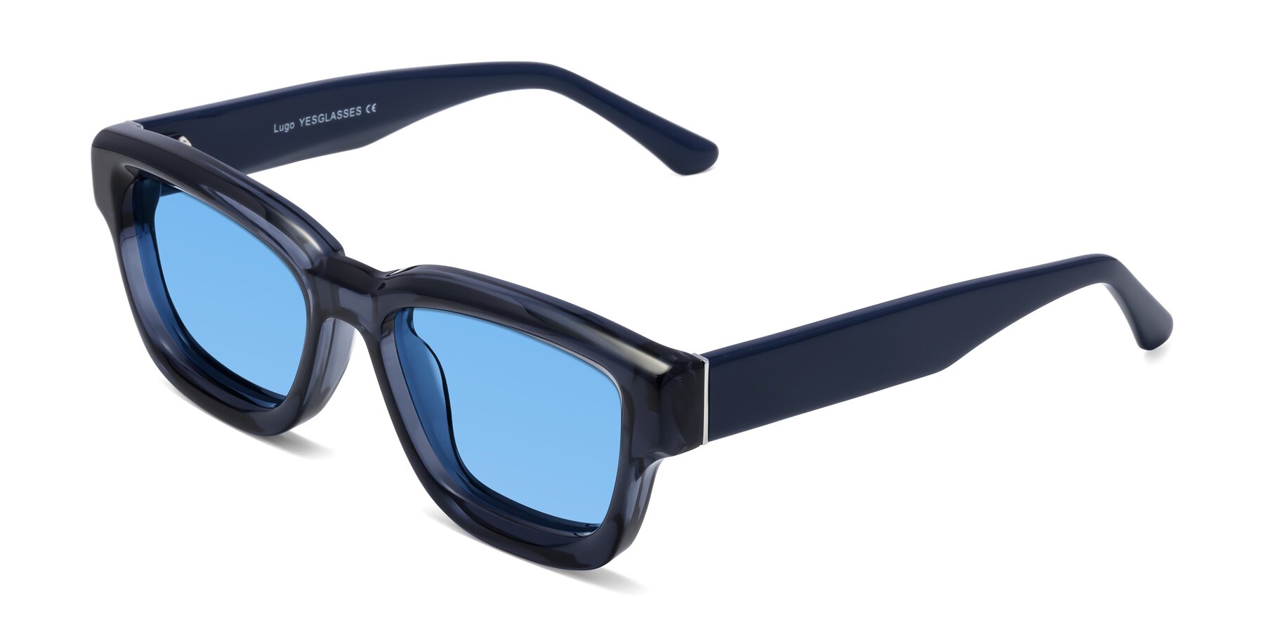 Angle of Lugo in Translucent Blue with Medium Blue Tinted Lenses