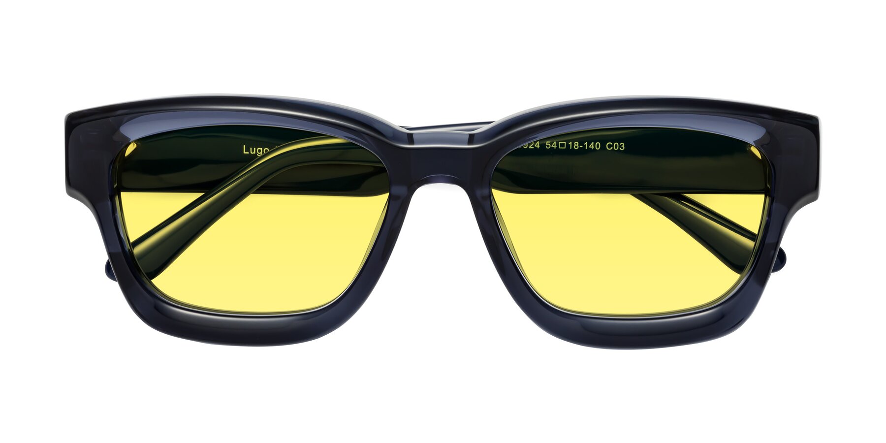 Folded Front of Lugo in Translucent Blue with Medium Yellow Tinted Lenses