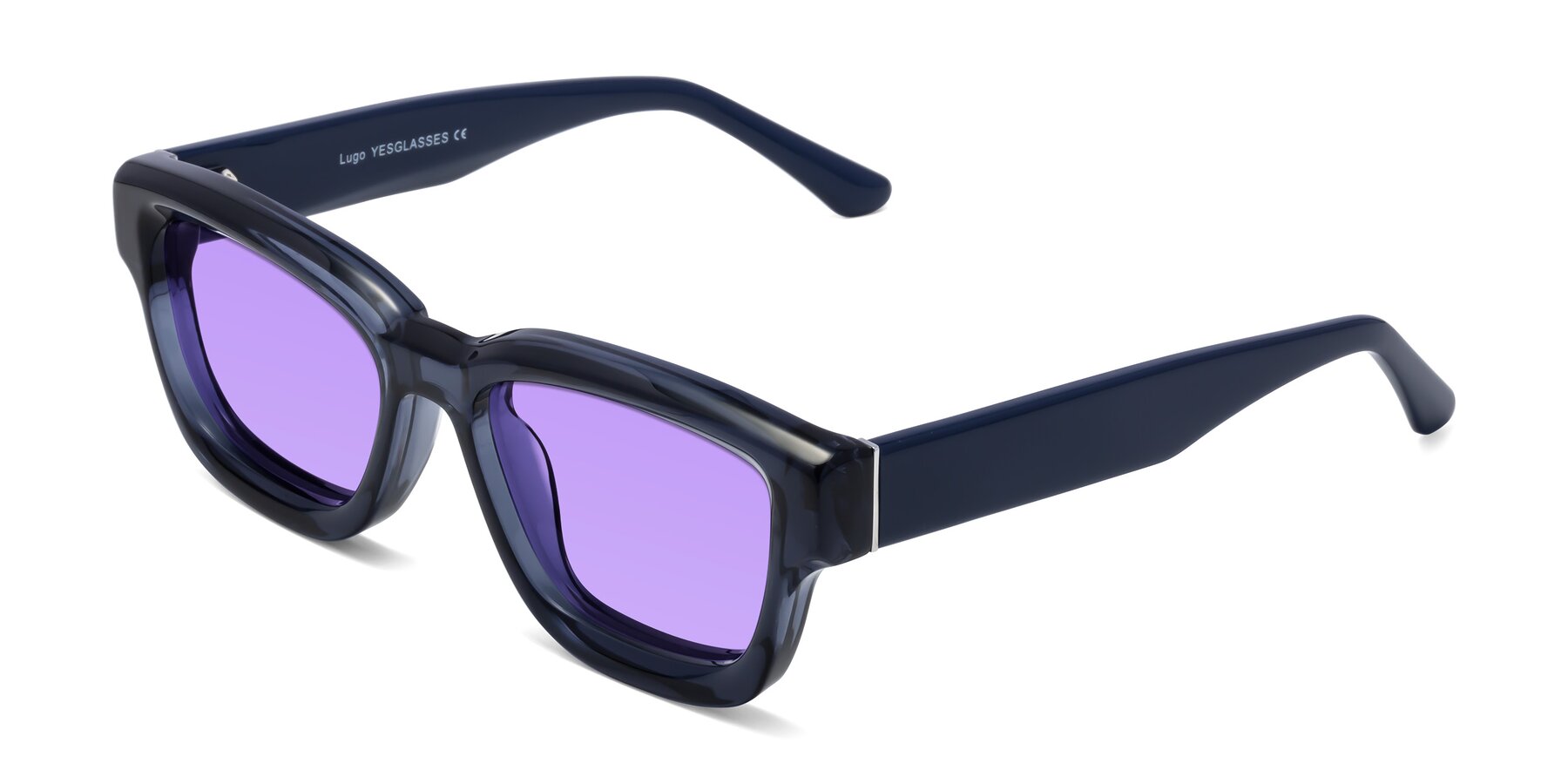 Angle of Lugo in Translucent Blue with Medium Purple Tinted Lenses